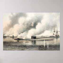 Póster Batalla de Hampton Roads - Monitor y Merrimack -