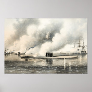 Póster Batalla de Hampton Roads - Monitor y Merrimack -
