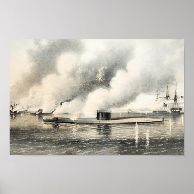 Póster Batalla de Hampton Roads - Monitor y Merrimack - (Frente)