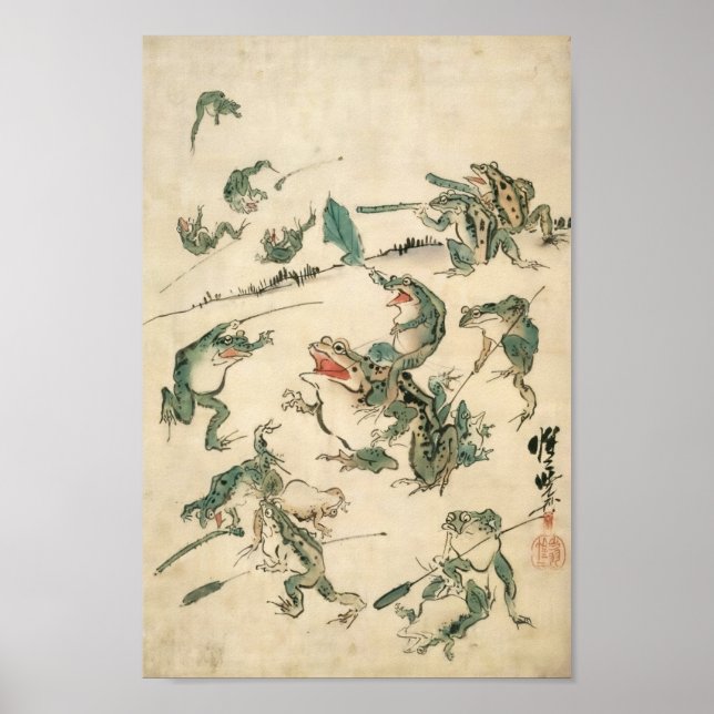 Póster Batalla de las ranas Kawanabe Kyosai (Frente)
