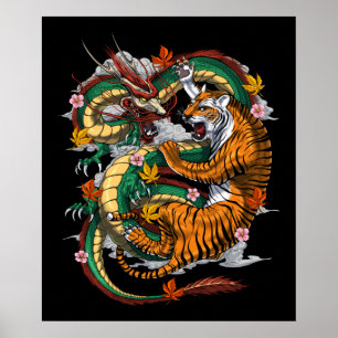Póster Batalla de los tigres dragones japoneses