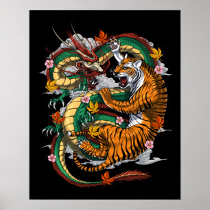 Póster Batalla de los tigres dragones japoneses