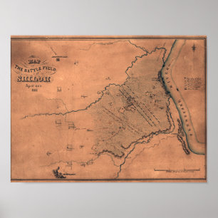 Póster Batalla de Shiloh - mapa panorámico 2 de la guerra