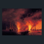 Póster Batalla de Sinop de noche<br><div class="desc">Oleografía de la era romántica de ivan Aivazovsky que ilustra la batalla de Sinop de noche. Composición de alto contraste,  con un ambiente nocturno oscuro,  naranja blanco y llamas rojas.</div>