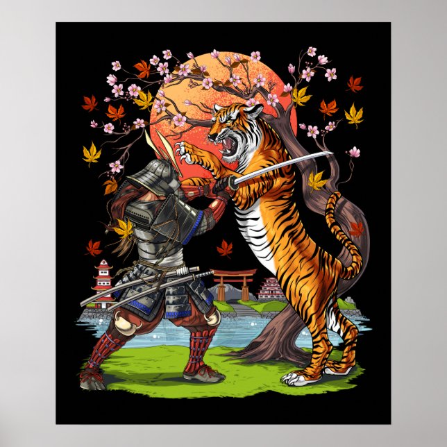 Póster Batalla de tigres de Samurai en Japón (Frente)