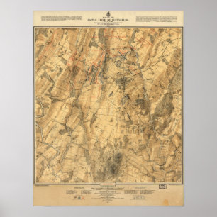 Póster Batalla del mapa de Gettysburg
