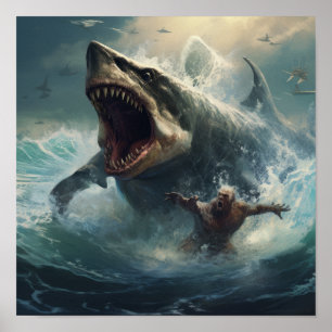 Póster Batalla épica: Megalodon vs Poster T-Rex - Liberar