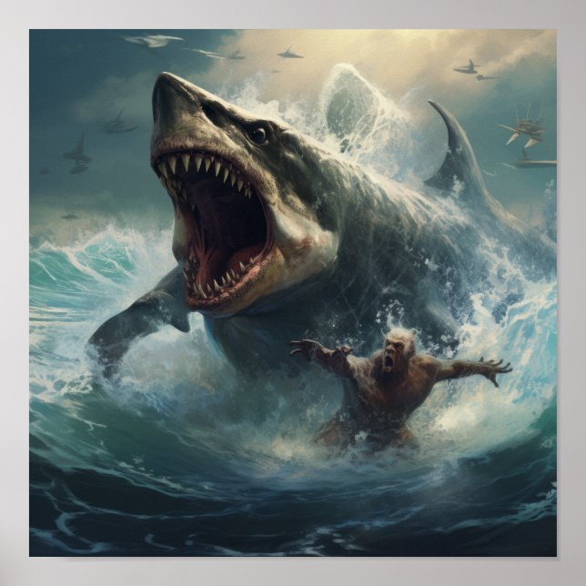 Póster Batalla épica: Megalodon vs Poster T-Rex - Liberar (Frente)
