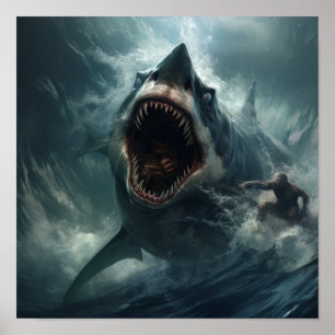 Póster Batalla épica: Megalodon vs. T-Rex - Po de gota