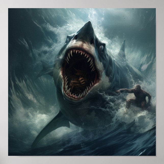 Póster Batalla épica: Megalodon vs. T-Rex - Po de gota (Frente)