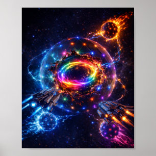 Póster Batalla Espacial de Ciencia Ficción Cerca del Núcl