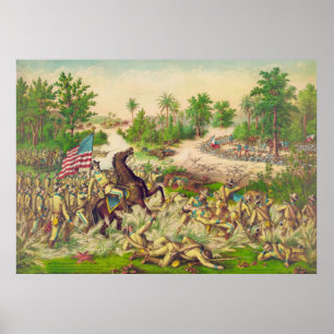 Póster Batalla filipina norteamericana de guerra de Quing