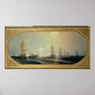 Póster Batalla naval en bahía de Chesapeake