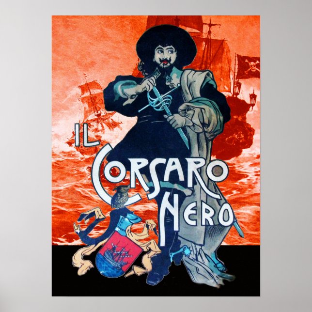 Póster Batalla NEGRA CORSAIR/Pirata De Barcos En Rojo (Frente)