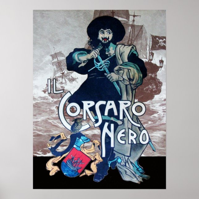 Póster Batalla NEGRA CORSAIR/Pirata De Barcos En Sepia (Frente)