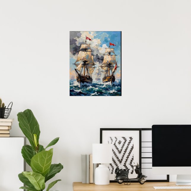 Póster Batalla tormentosa en el mar (Oficina en casa)