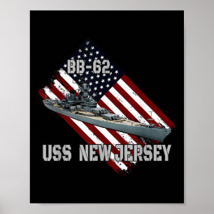 Póster Batallero Uss New Jersey Bb-62 & Combate Warsh