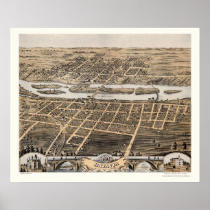 Póster Batavia, Mapa Panorámico IL - 1869