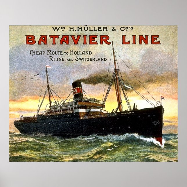 Póster Batavier Line - Poster de Viajes de Viaje (Frente)