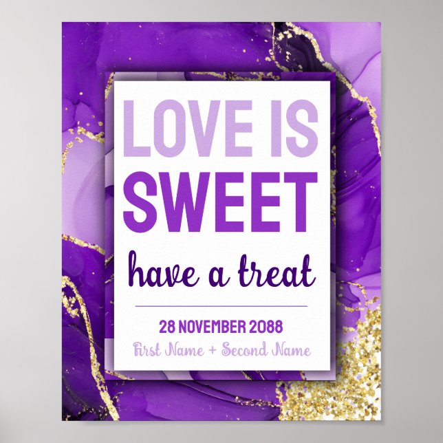Póster Bate de amor dulce Mitzvah Boda Dessert Candy Bar (Frente)
