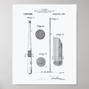 Póster Bate de béisbol 1921 Patent Art - Libro Blanco