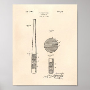 Póster Bate de béisbol 1923 Patent Art - Old Peper