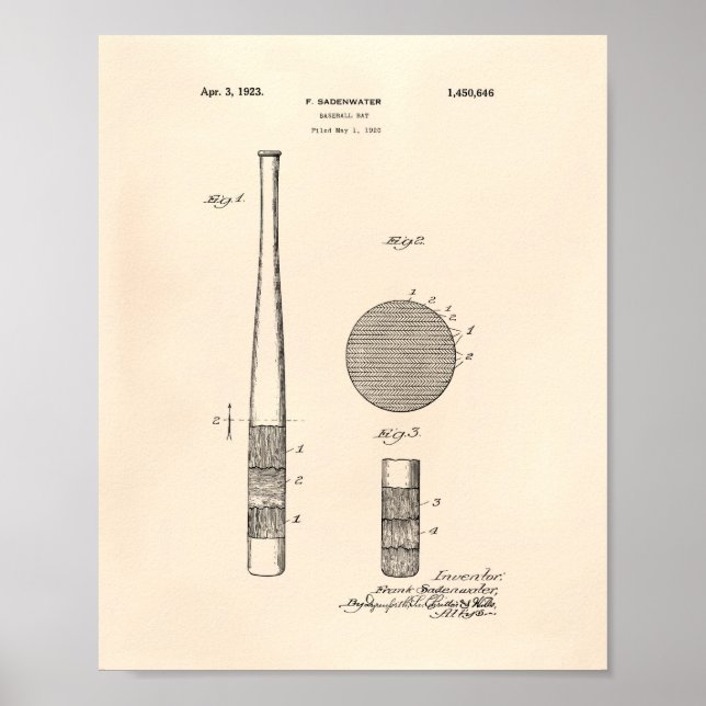 Póster Bate de béisbol 1923 Patent Art - Old Peper (Frente)