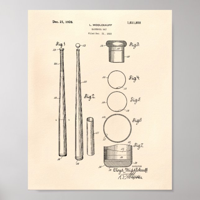 Póster Bate de béisbol 1926 Patent Art - Old Peper (Frente)
