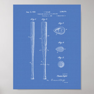 Póster Bate de béisbol 1939 Patent Art - Blueprint