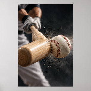 Póster Bate de béisbol y pelota Impacto Primer Plano Pare