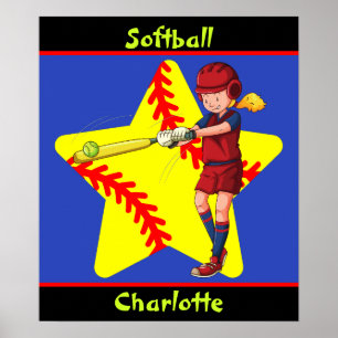 Póster Bateadoras Estrellas de Softbol Personalizadas