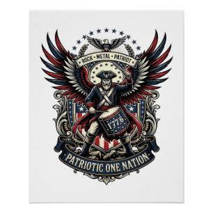Póster Baterista Patriótico De Música De Libertad Rock Me