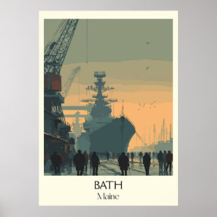 Póster Bath Maine Vintage Shipyard City Travel Art