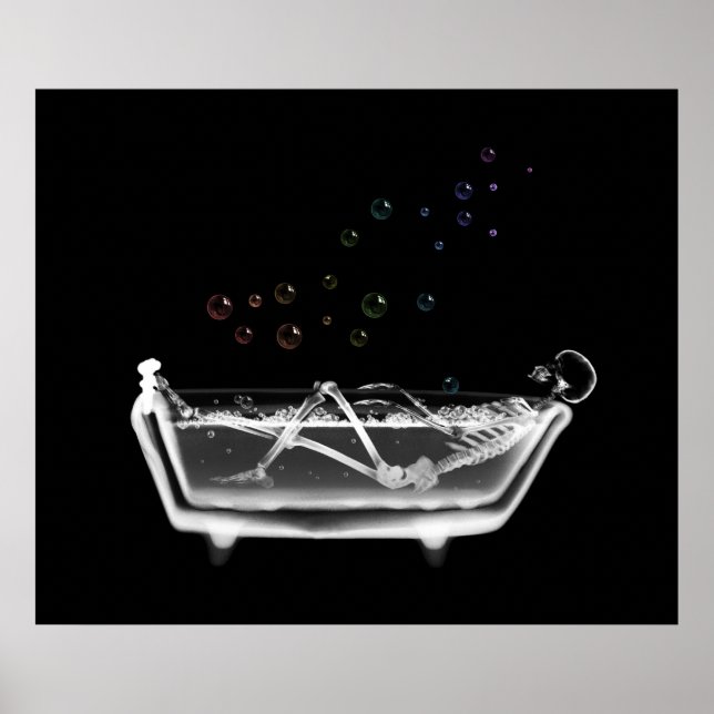Póster Bath Tub X-Ray Skeleton - Burbujas arcoiris (Frente)