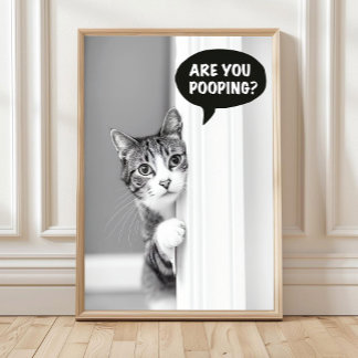 Póster Bathroom Cat Poster, Are you Pooping Poster, Funny