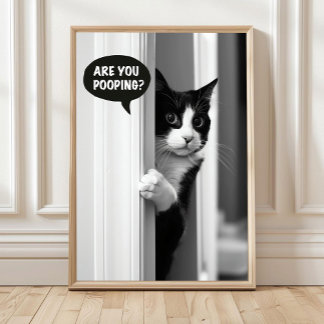 Póster Bathroom Cat Poster, Are you Pooping Poster Funny 