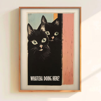 Póster Bathroom Cat Print For Toilet Wall Art Funny Black