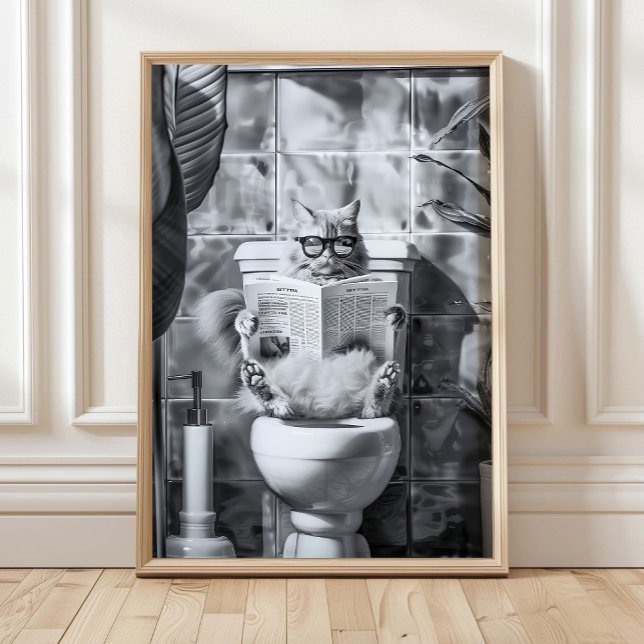 Póster Bathroom Cat Print reading on toilet, Bathroom Wal (Subido por el creador)