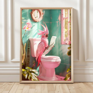 Póster Bathroom Cockatoo on Toilet Print, Bathroom Decor 
