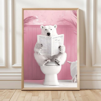 Póster Bathroom Polar Bear Print Polar Bear on Toilet Fun