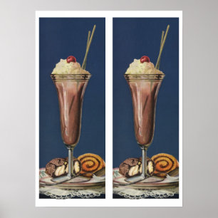 Póster Batido de Helado Antiguo, Crema Batida y Cereza