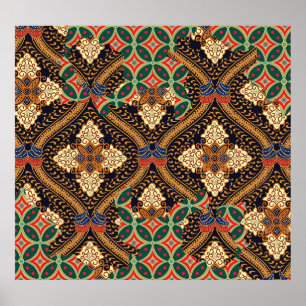 Póster Batik indonesio basado en plantas: Patrones distin