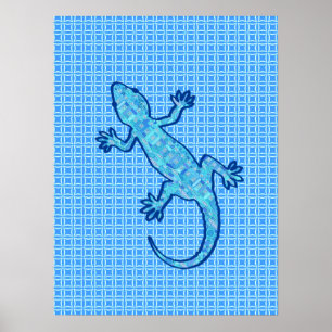 Póster batik tribal Gecko - azul denim