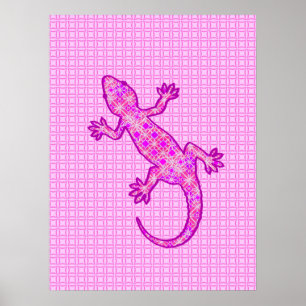 Póster batik tribal Gecko - orquídea y cáscara rosa