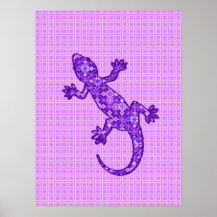 Póster batik tribal Gecko - violeta y amatista morado