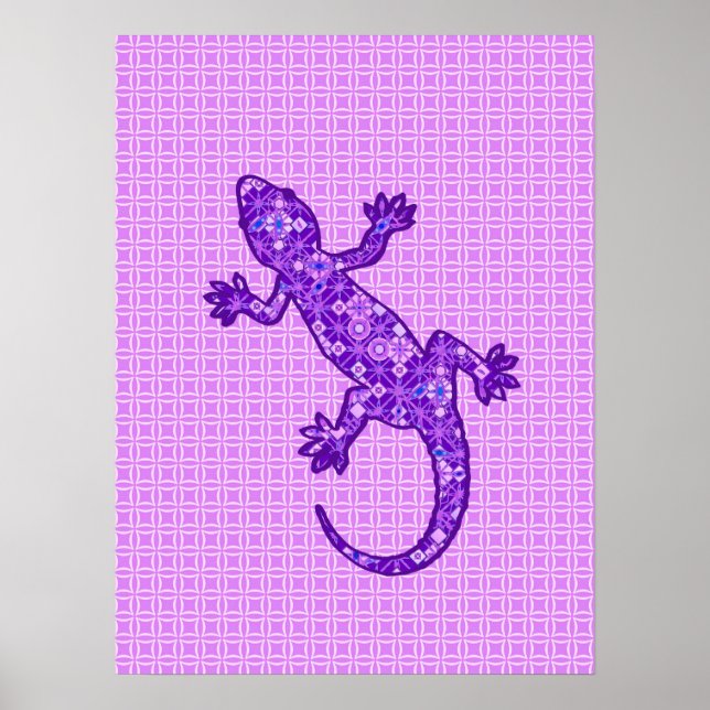Póster batik tribal Gecko - violeta y amatista morado (Frente)