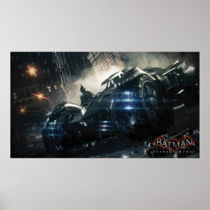 Póster Batman Con Batmobile En La Lluvia