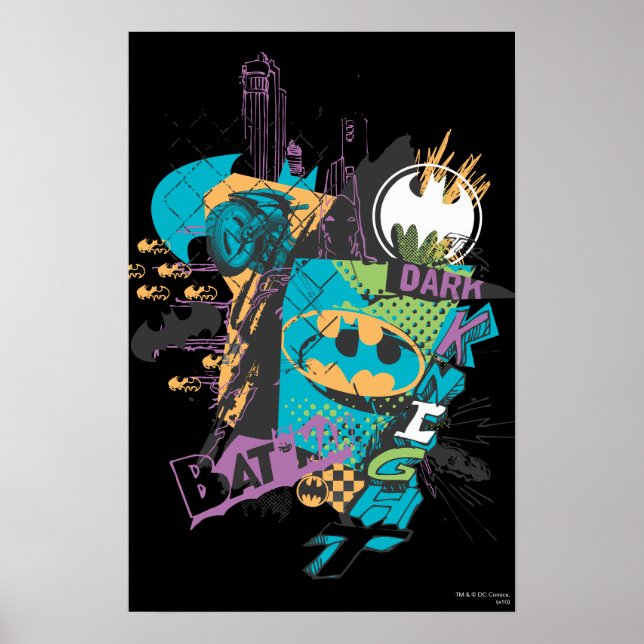 Póster Batman Neon El Collage Del Caballero Oscuro (Frente)