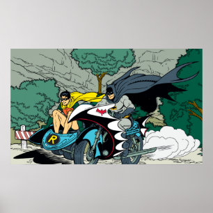 Póster Batman Y Robin En Batcycle