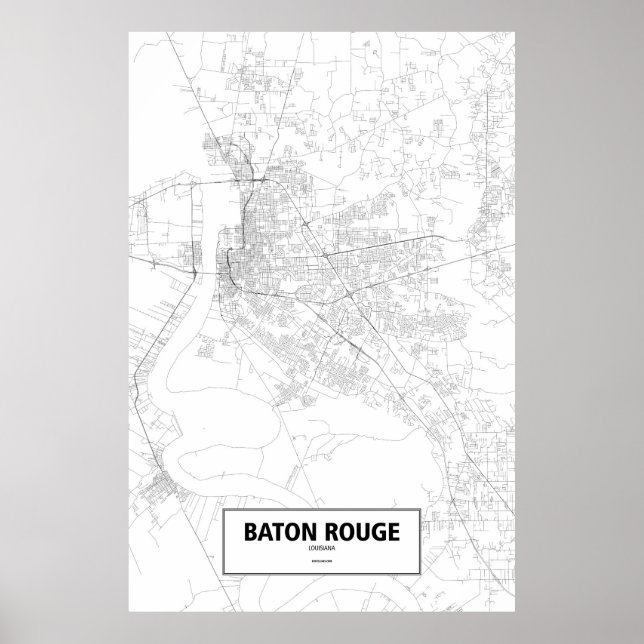 Póster Baton Rouge, Louisiana (negro sobre blanco) (Frente)
